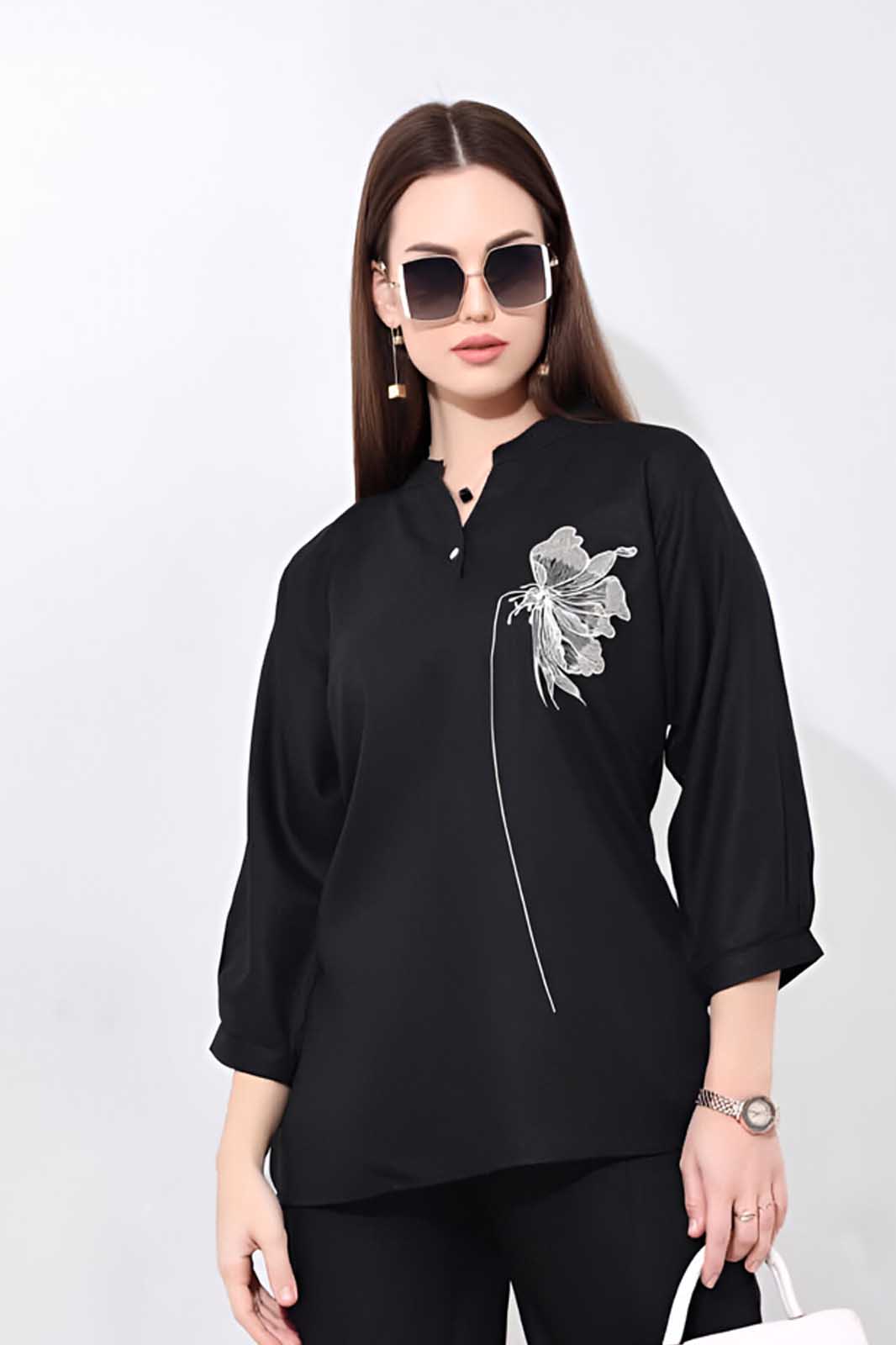 Black Embroidered Twill Co-ord Set