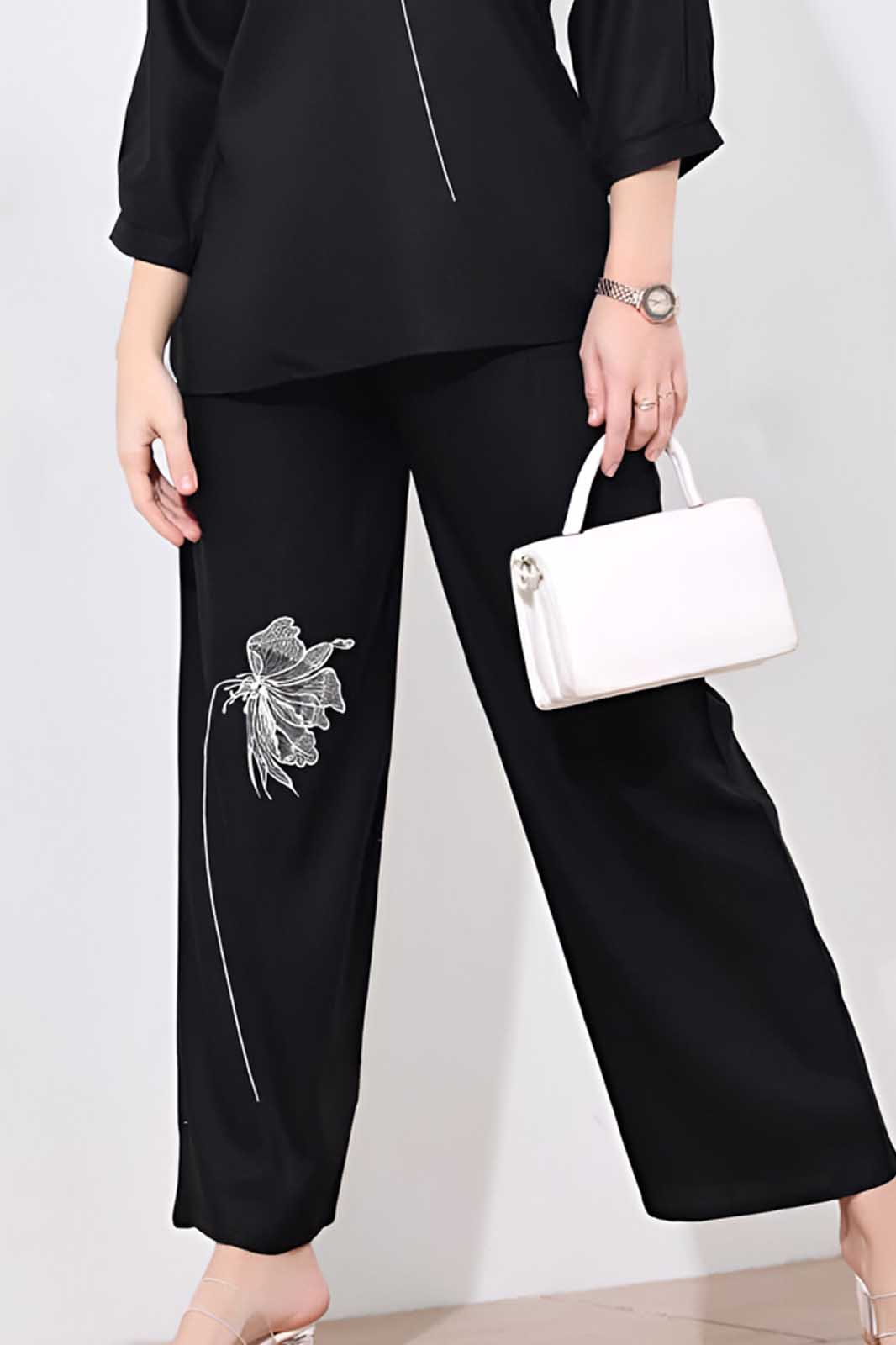 Black Embroidered Twill Co-ord Set