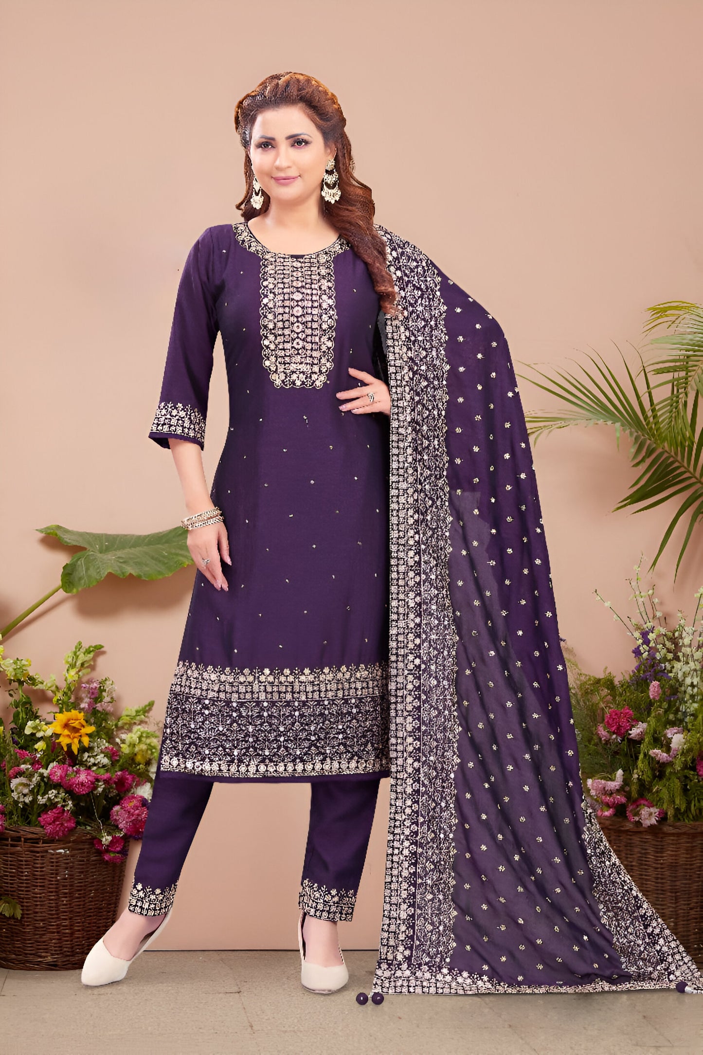 Purple Color Embroidered Salwar Suit