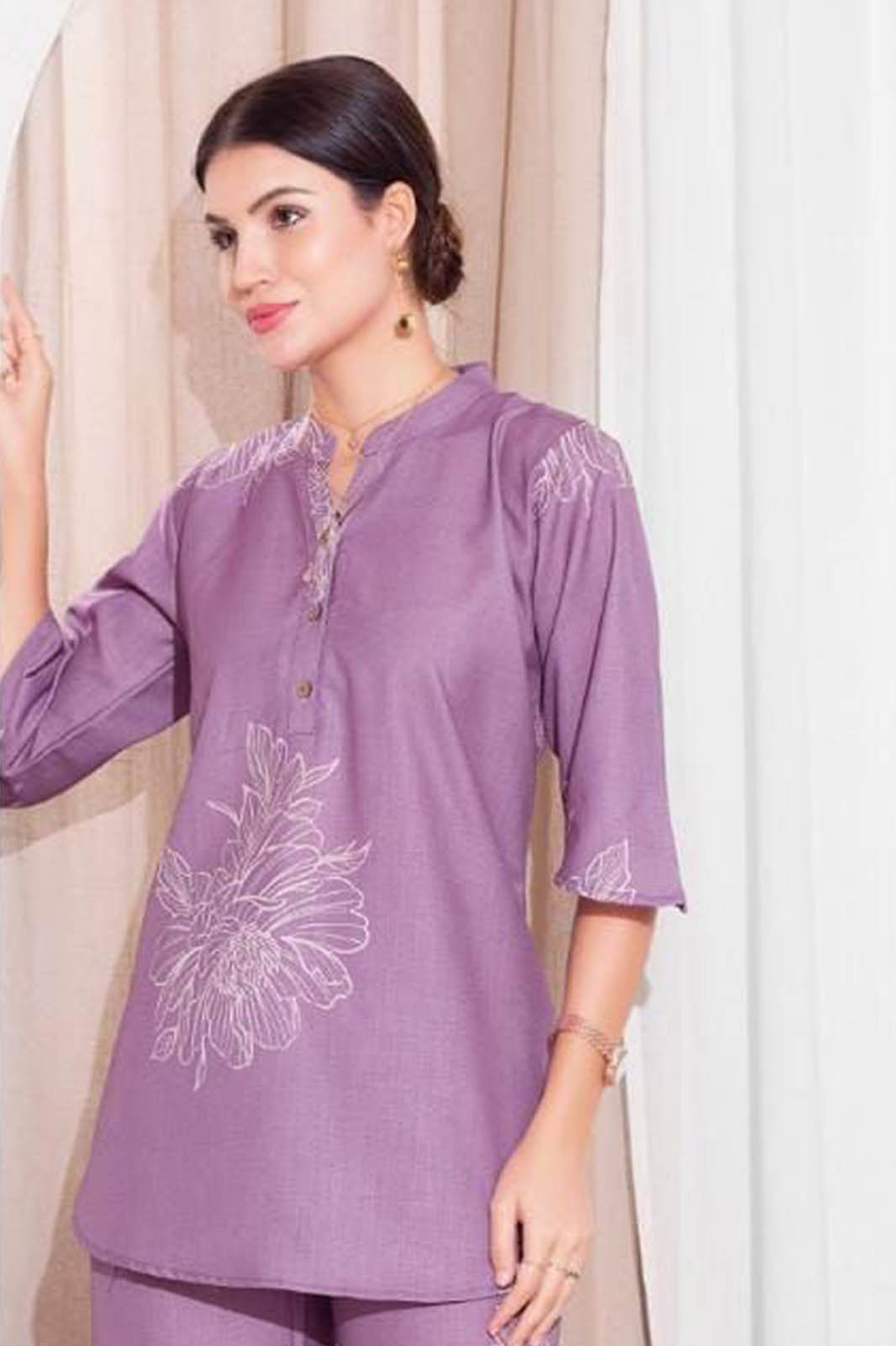 Lavender Floral Printed Co-ord Set in Soft Linen