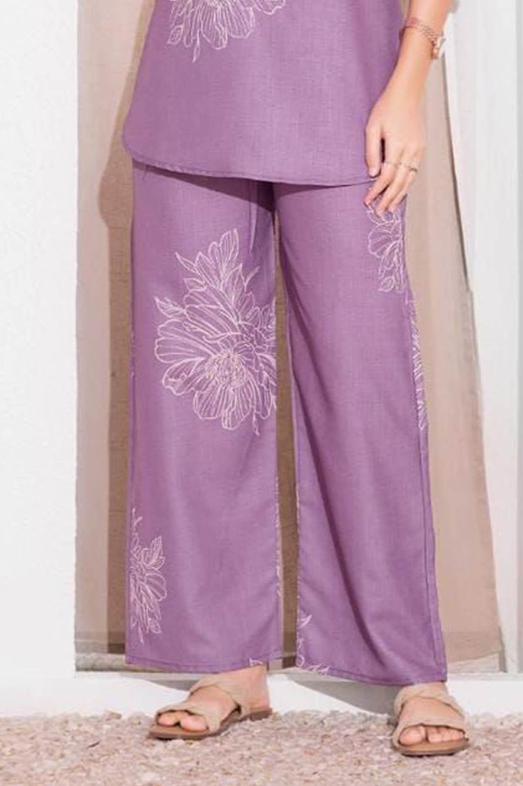 Lavender Floral Printed Co-ord Set in Soft Linen