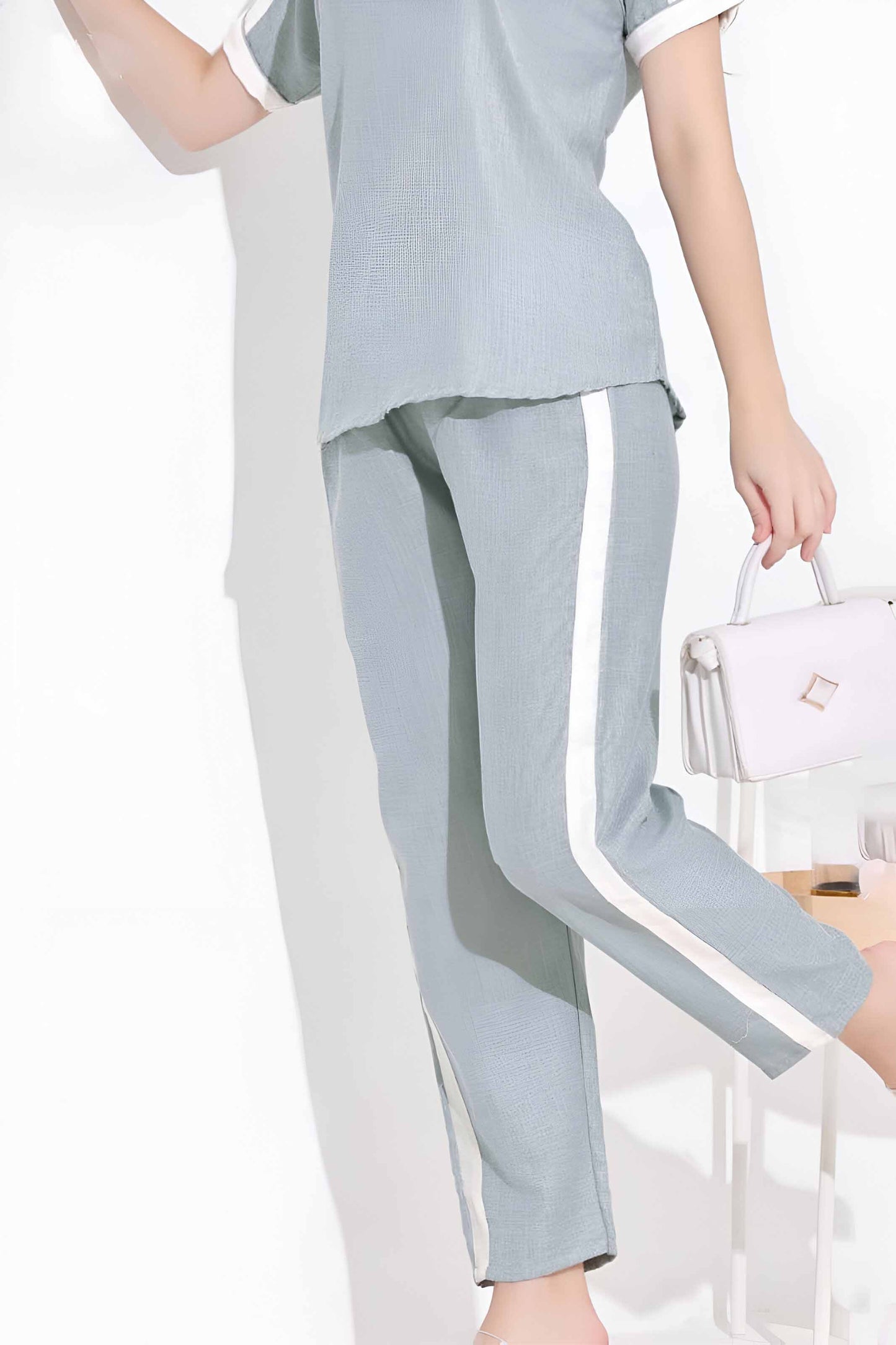 Light Blue Casual Co-ord Set with White Detailing