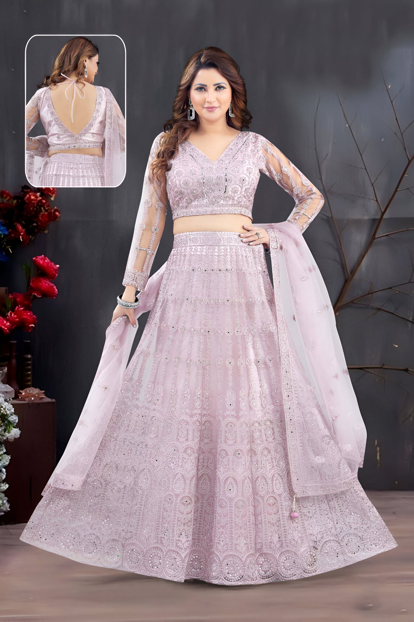 Pastle Pink Embroidered Lehenga Choli with Dupatta