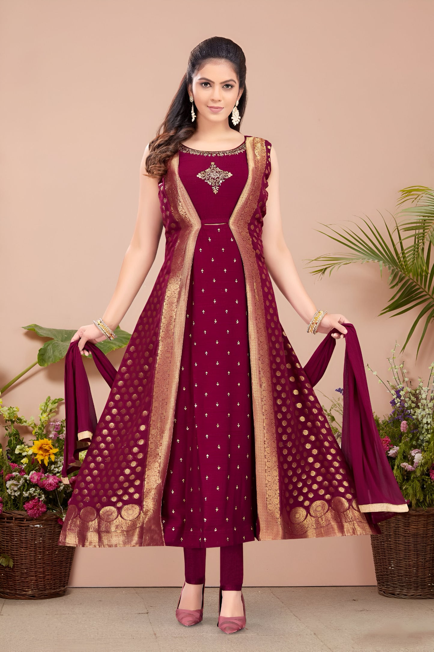 Maroon Color One Piece with Attached Jacket