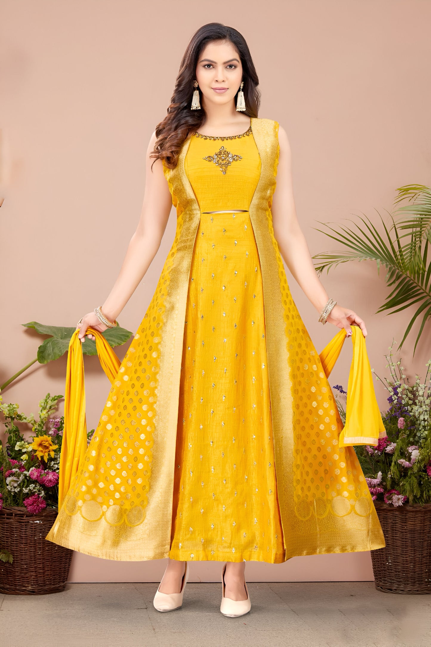 Bright yellow Color One Piece with Attached Jacket