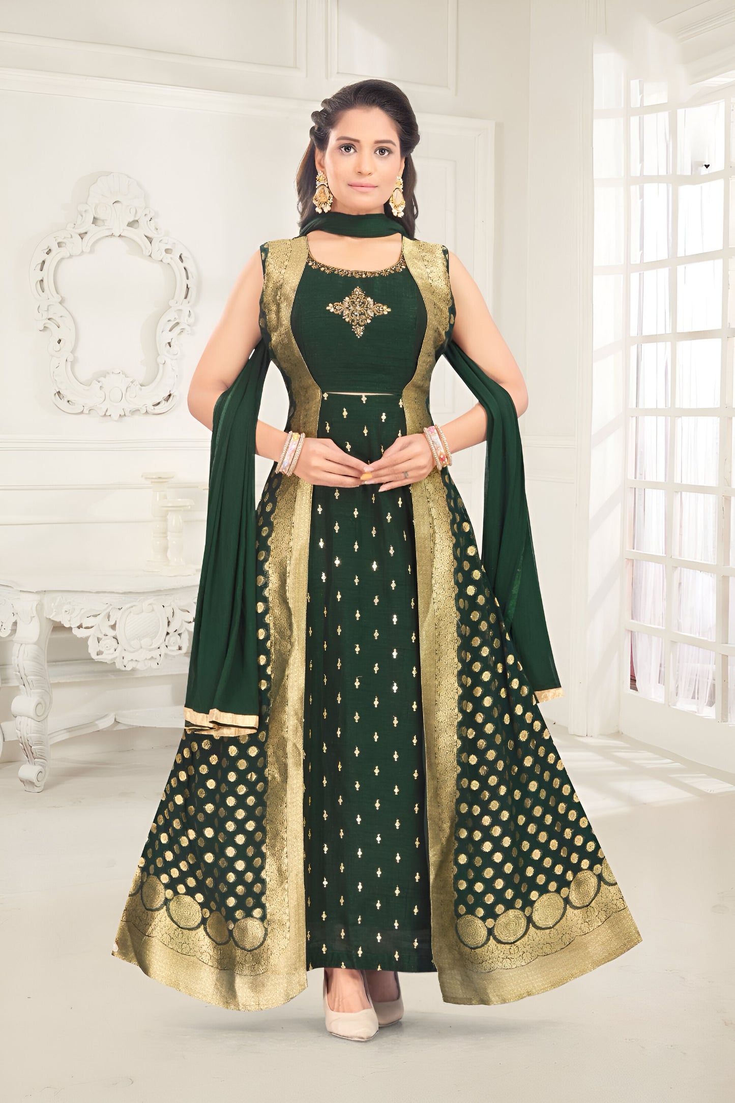 Dark Green Color One Piece with Attached Jacket