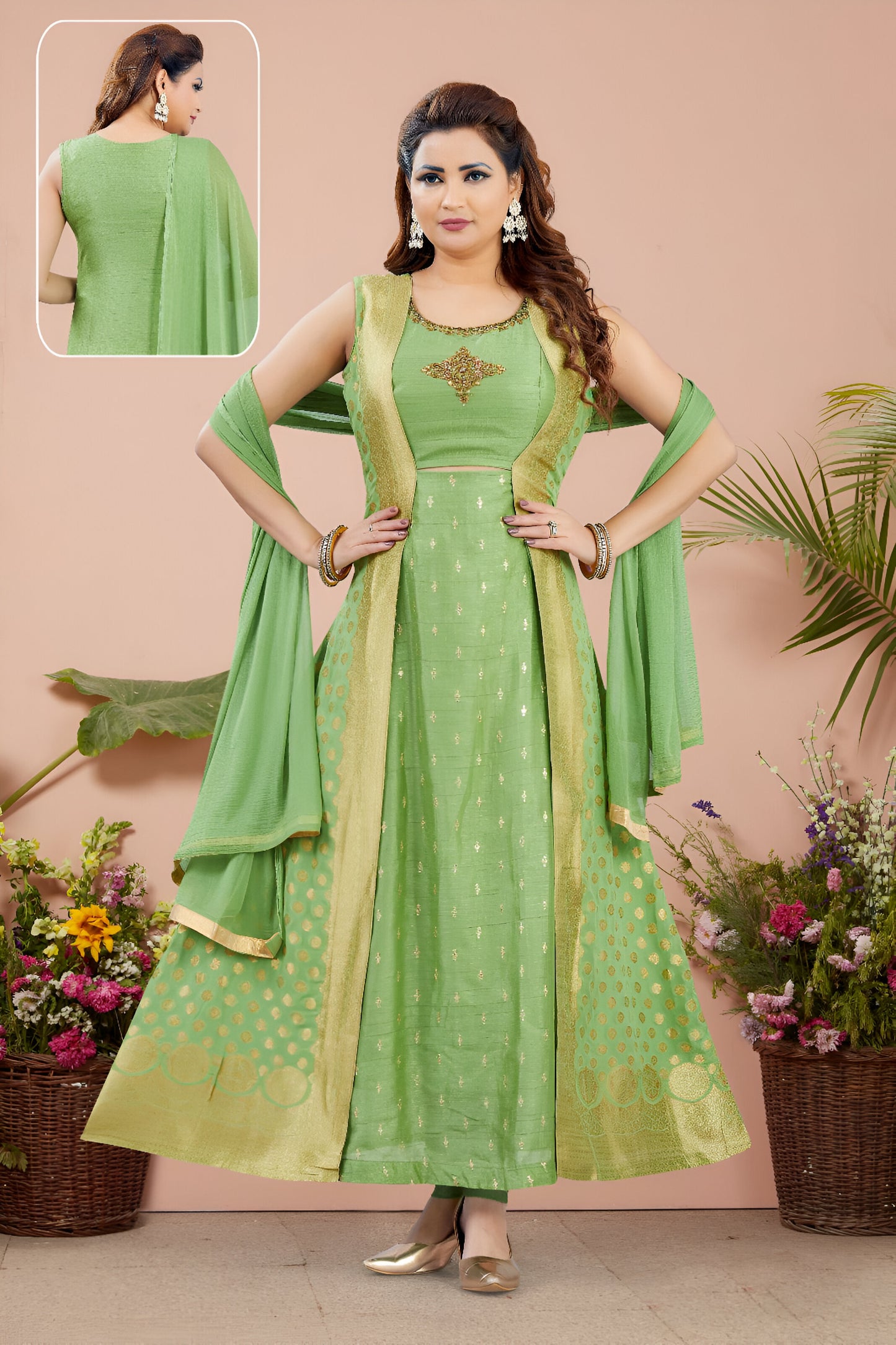 Pista Green Color One Piece with Attached Jacket
