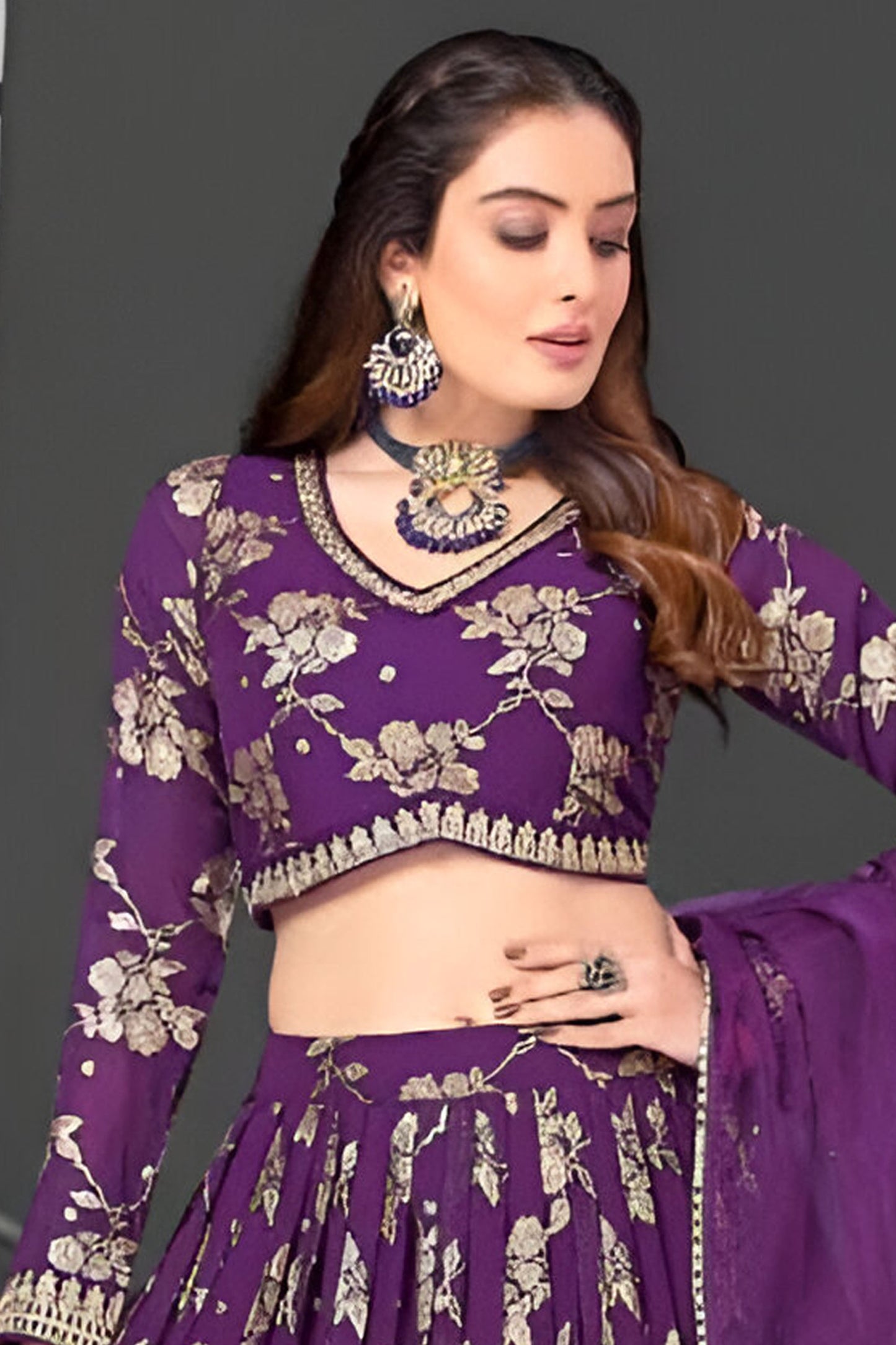 Royal Purple Floral Embroidered Lehenga Choli