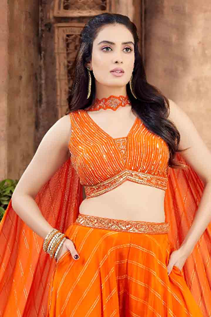 Orange Cape-Style Crop Top & Palazzo Set