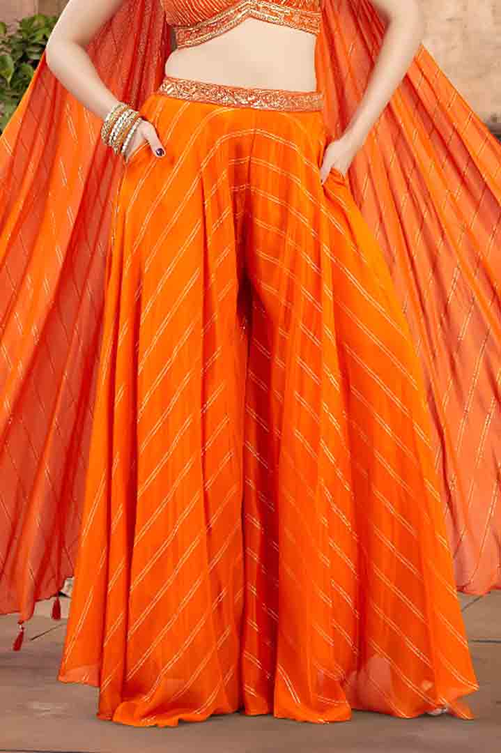 Orange Cape-Style Crop Top & Palazzo Set