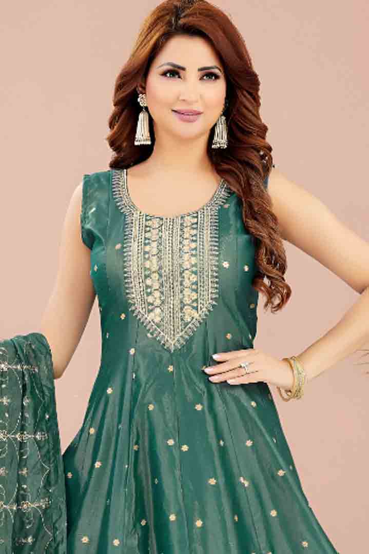 Teal Green Anarkali Suit with Heavy Embroidery