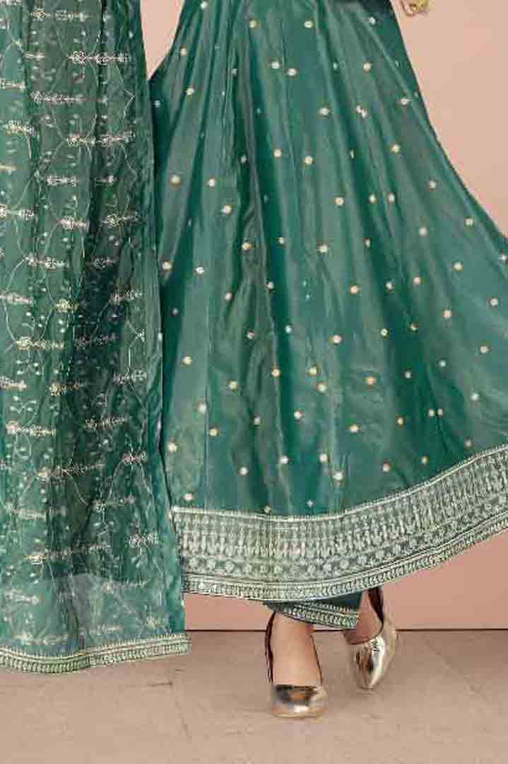 Teal Green Anarkali Suit with Heavy Embroidery