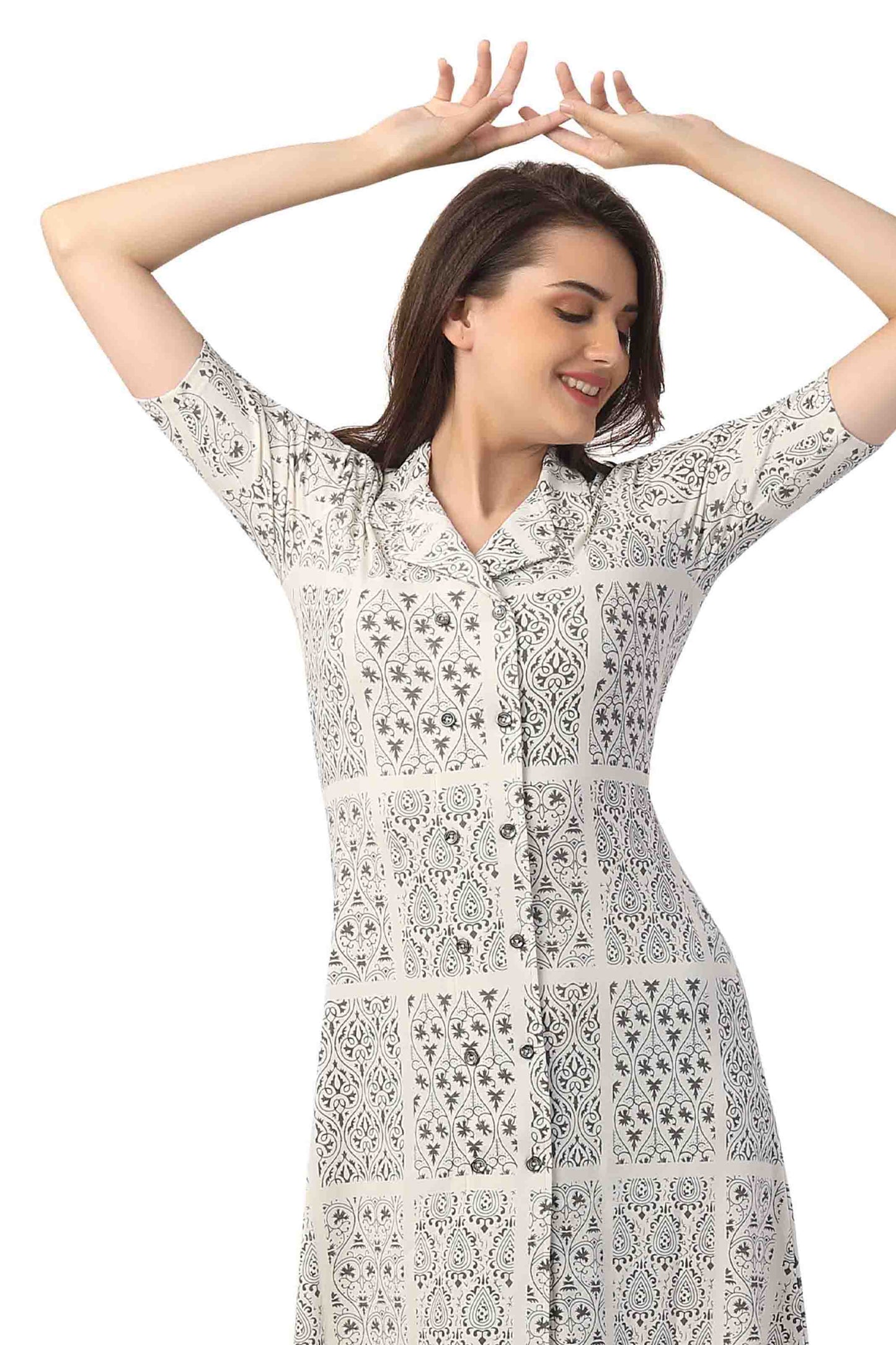 Stylish White Printed Midi Dress