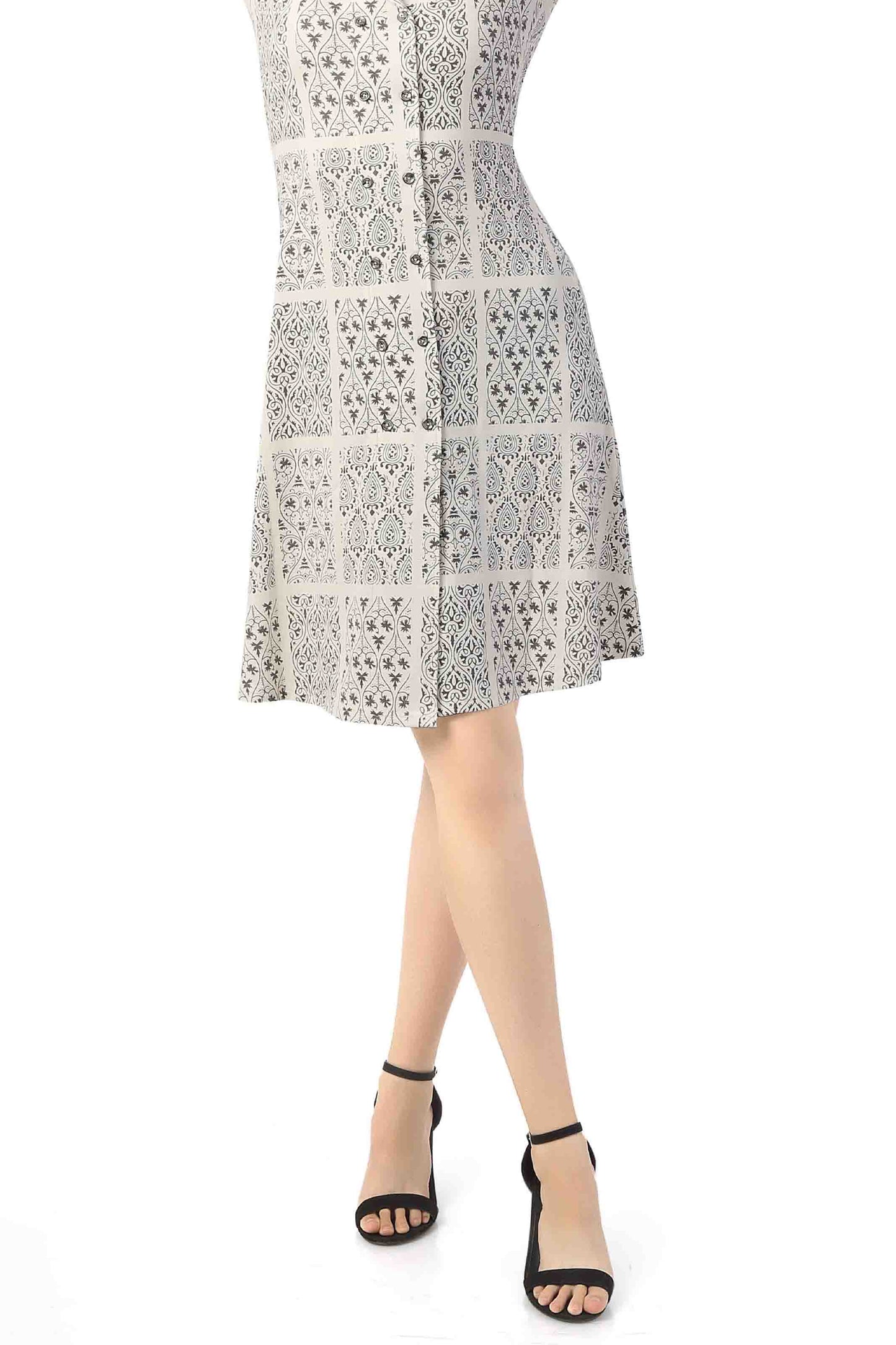 Stylish White Printed Midi Dress