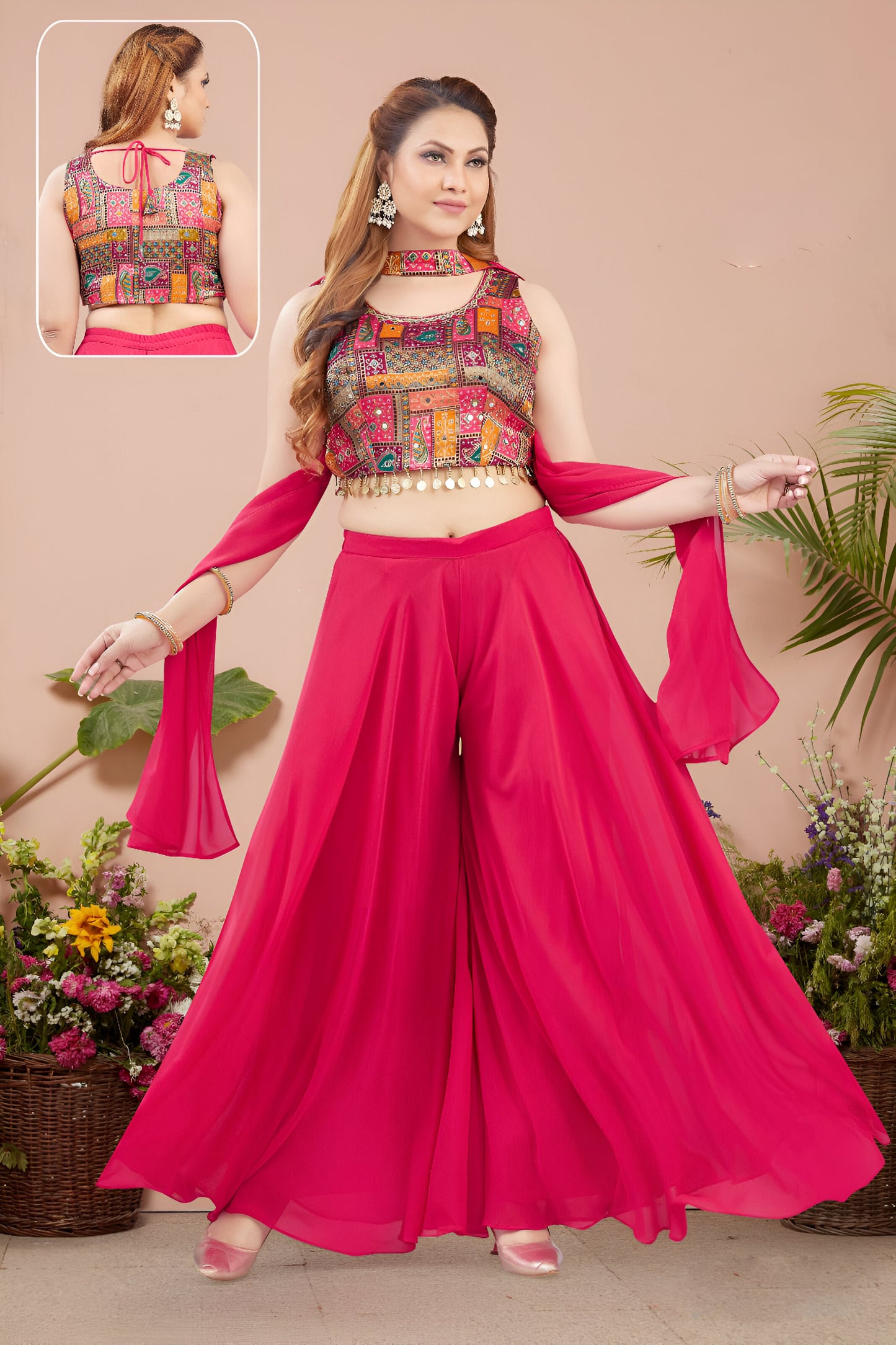 Pink Color Top with Palazzo Pants and Dupatta.