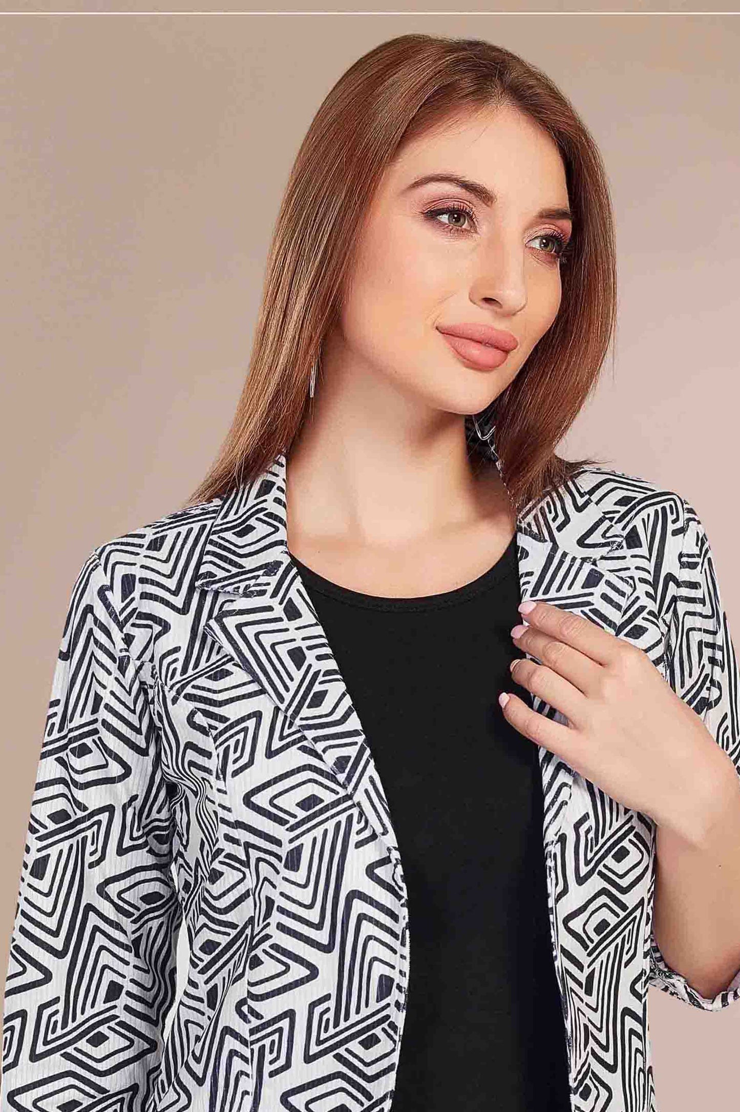 Women's Geometric Print Casual Blazer Jacket