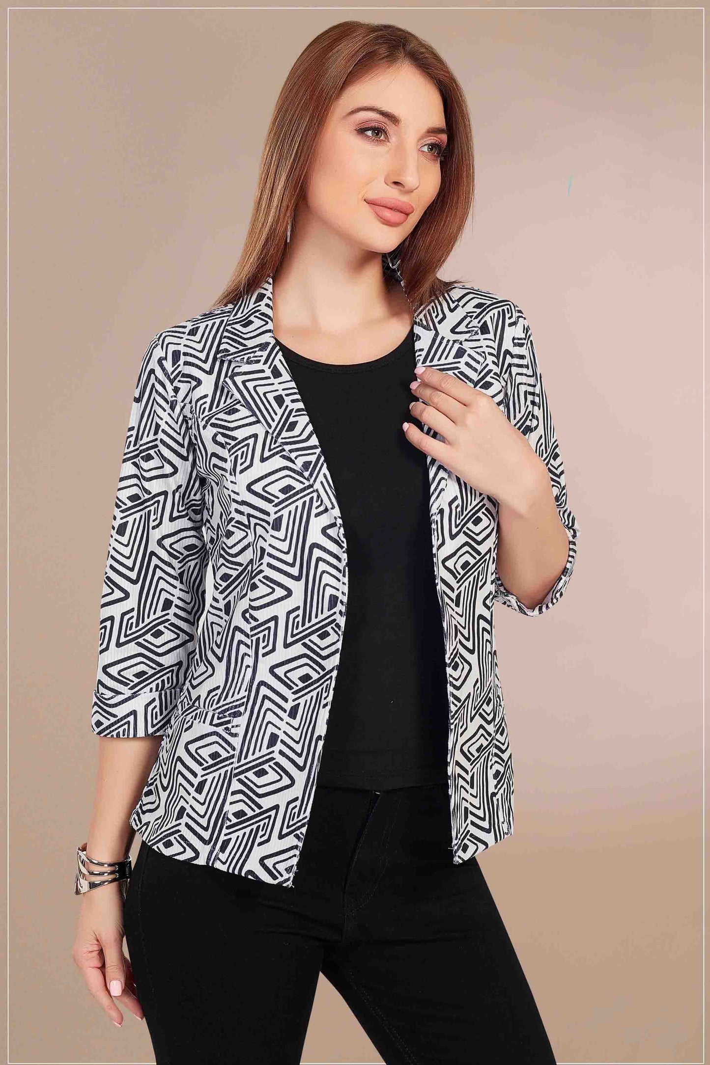 Women's Geometric Print Casual Blazer Jacket