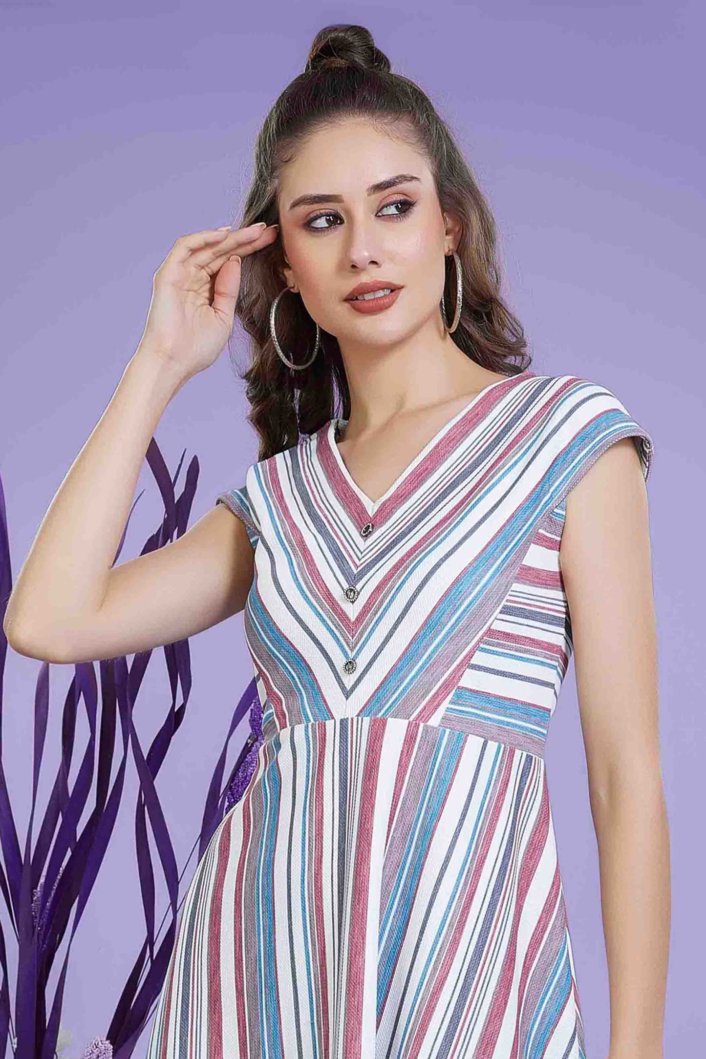 Multicolor Diagonal Stripe Fit & Flare Dress