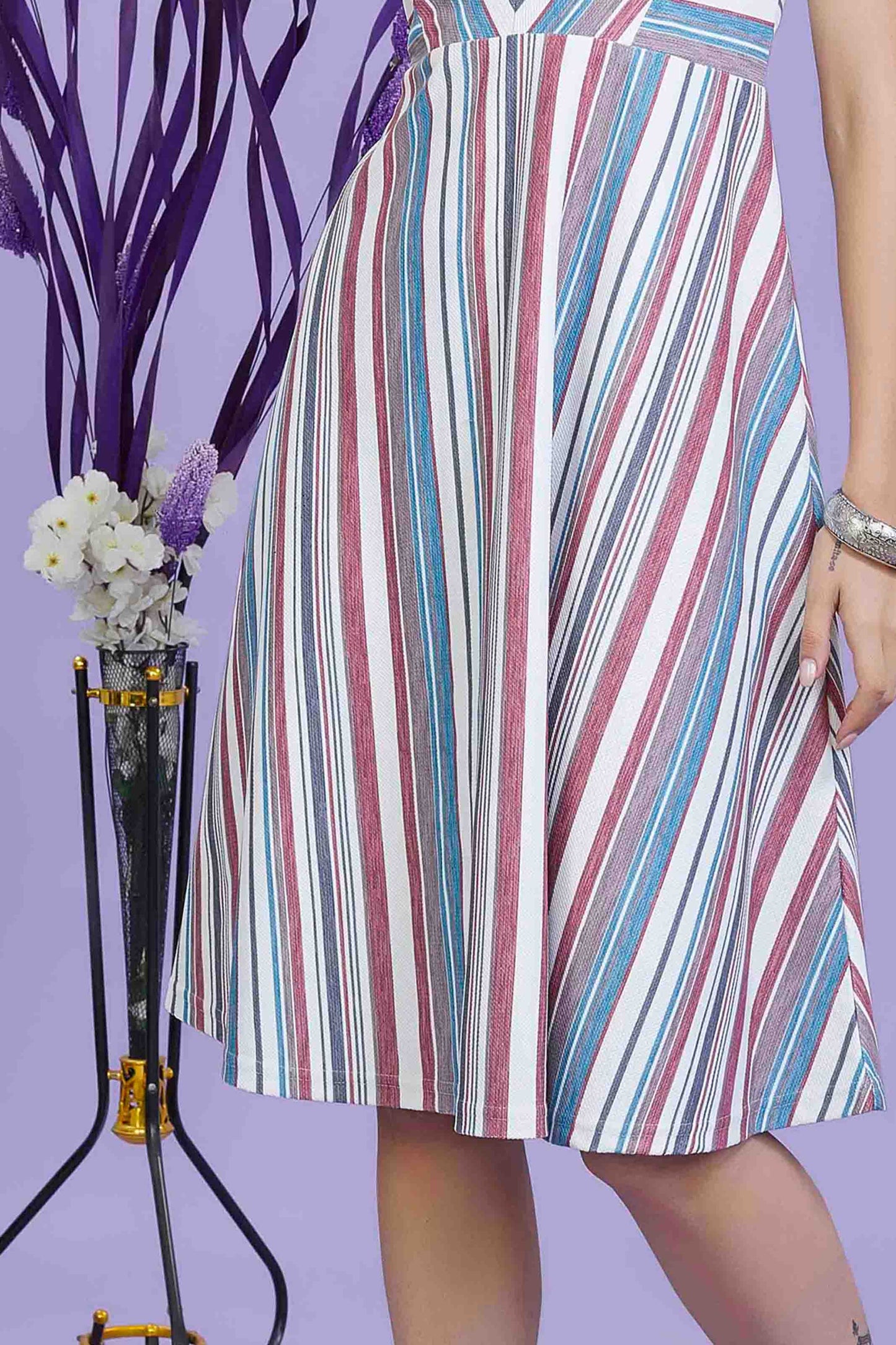 Multicolor Diagonal Stripe Fit & Flare Dress