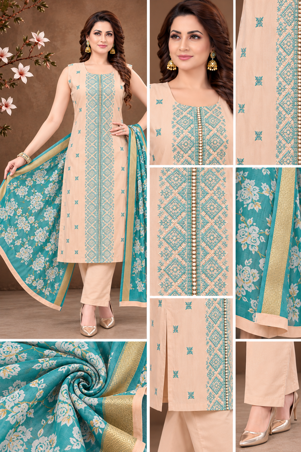 Teal Embroidered Suit Set