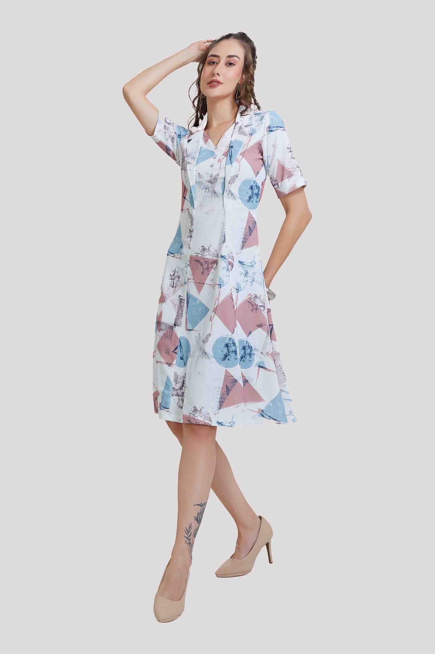 Pastel Geometric Printed Midi Dress