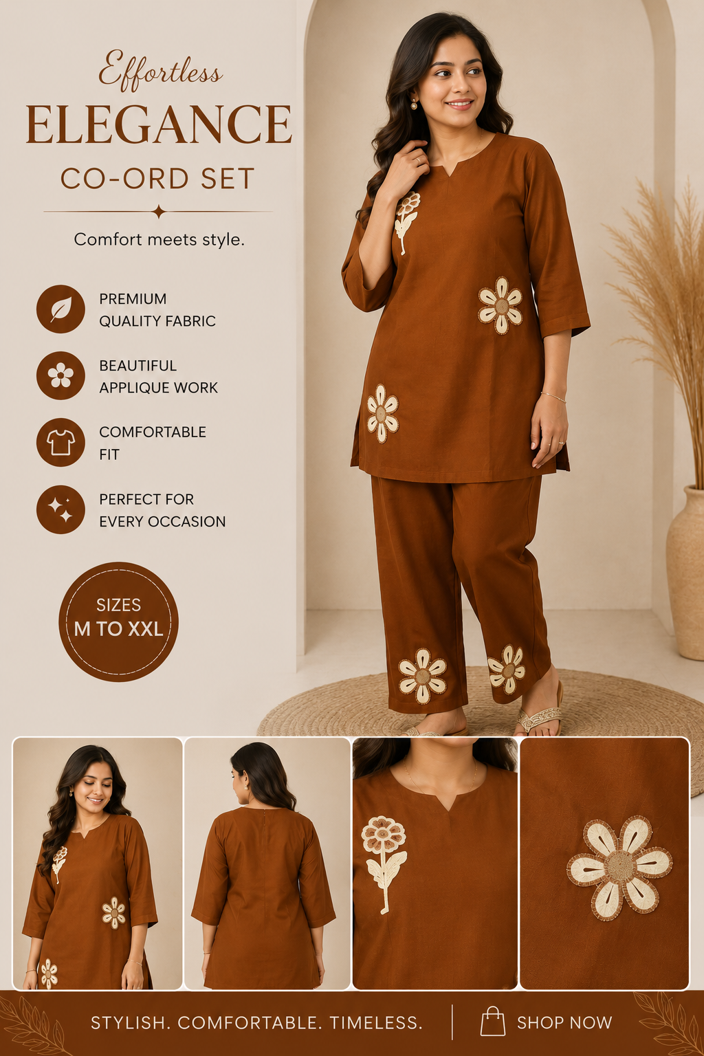 Elegant Brown Floral Co-Ord Set