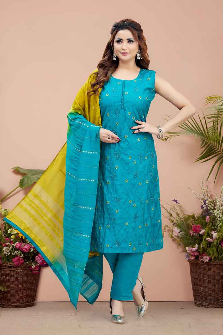 Blue Kurta Set with Dual-Tone Dupatta