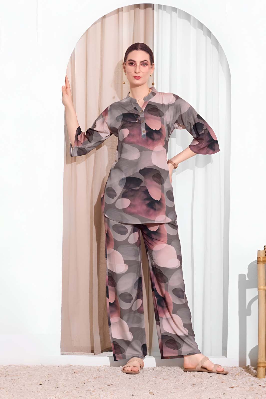Multicolor Abstract Printed Co-ord Set in Soft Rayon