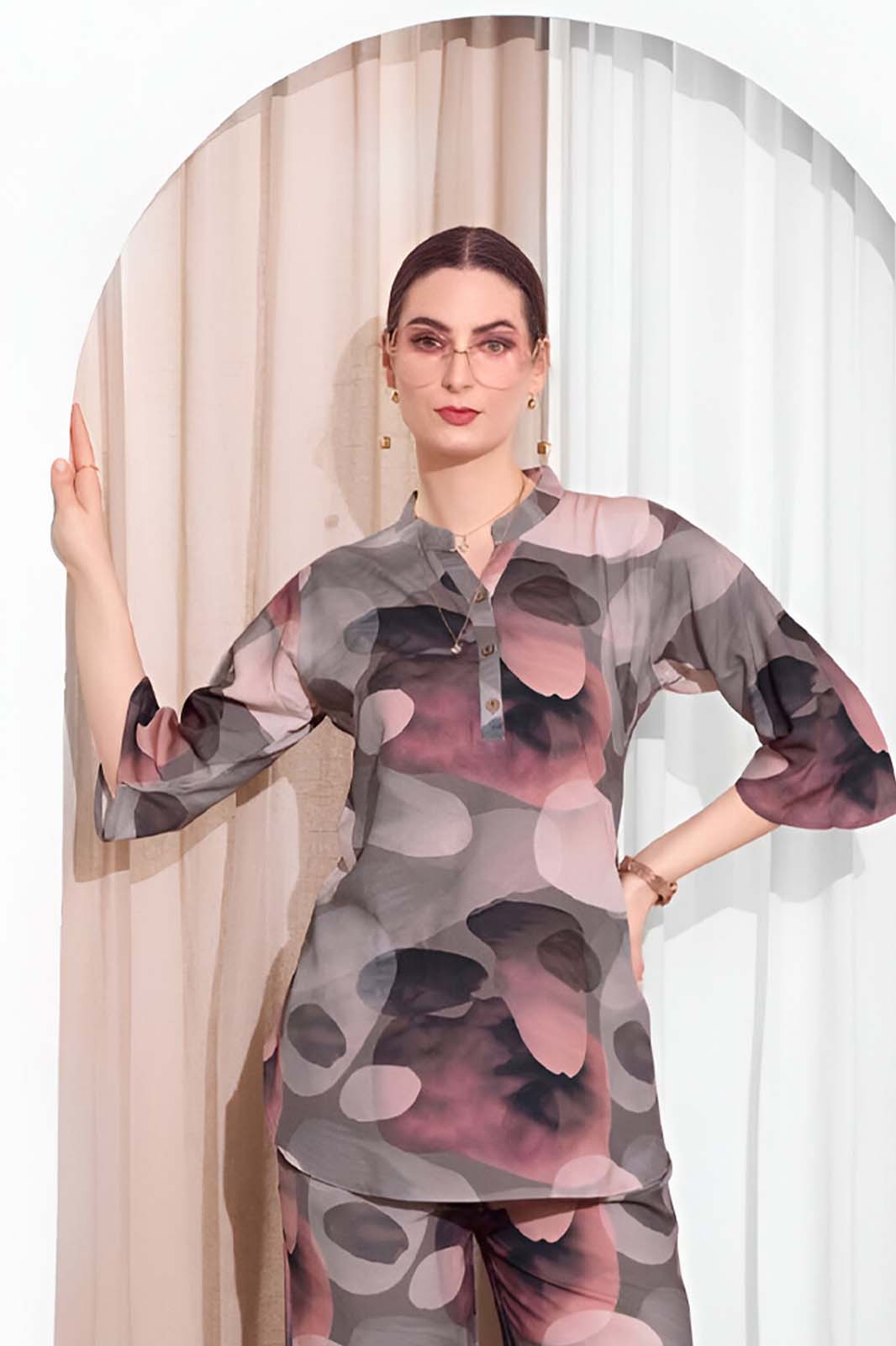Multicolor Abstract Printed Co-ord Set in Soft Rayon