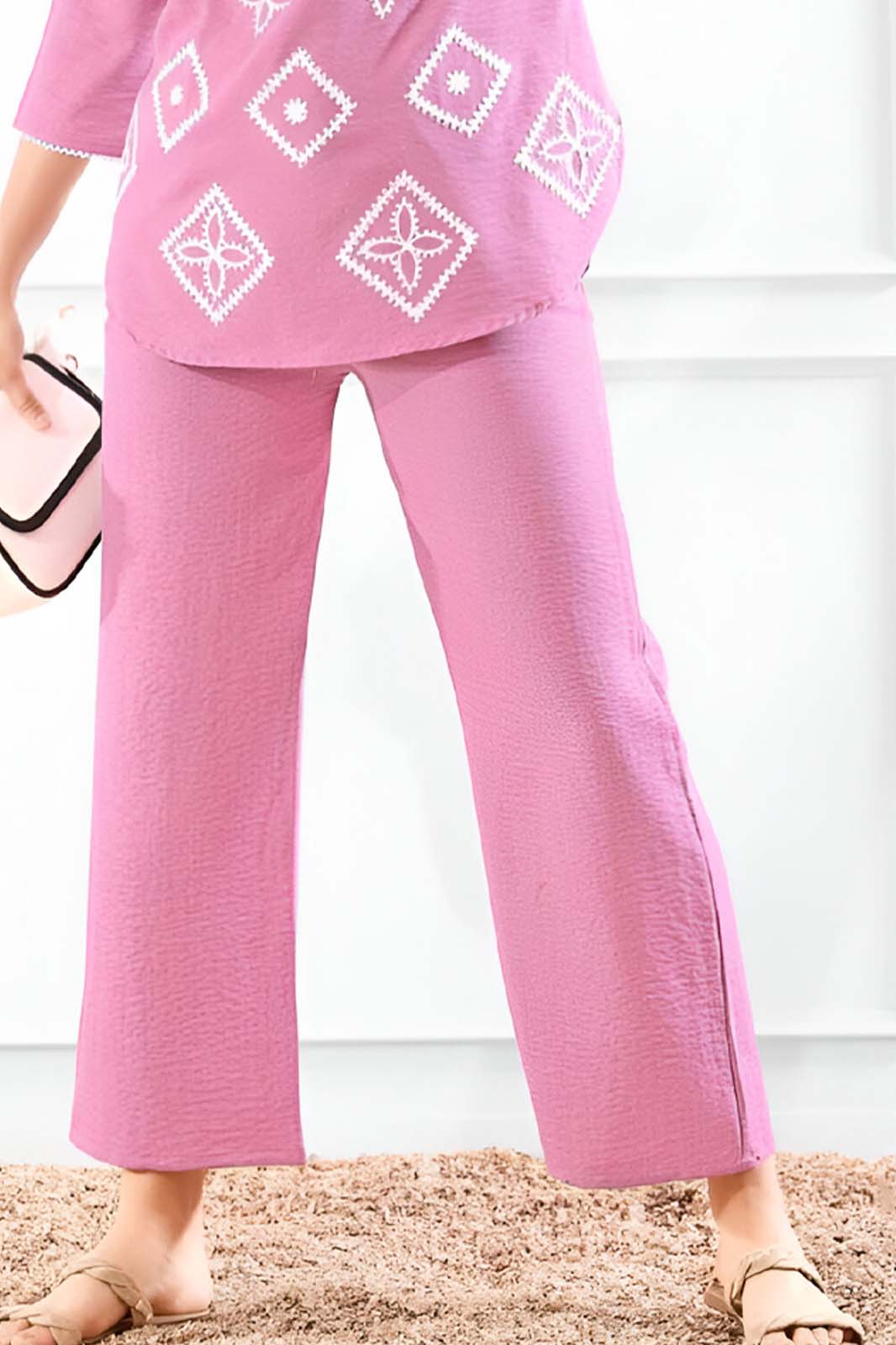 Pink Embroidered Co-ord Set in Premium Linen