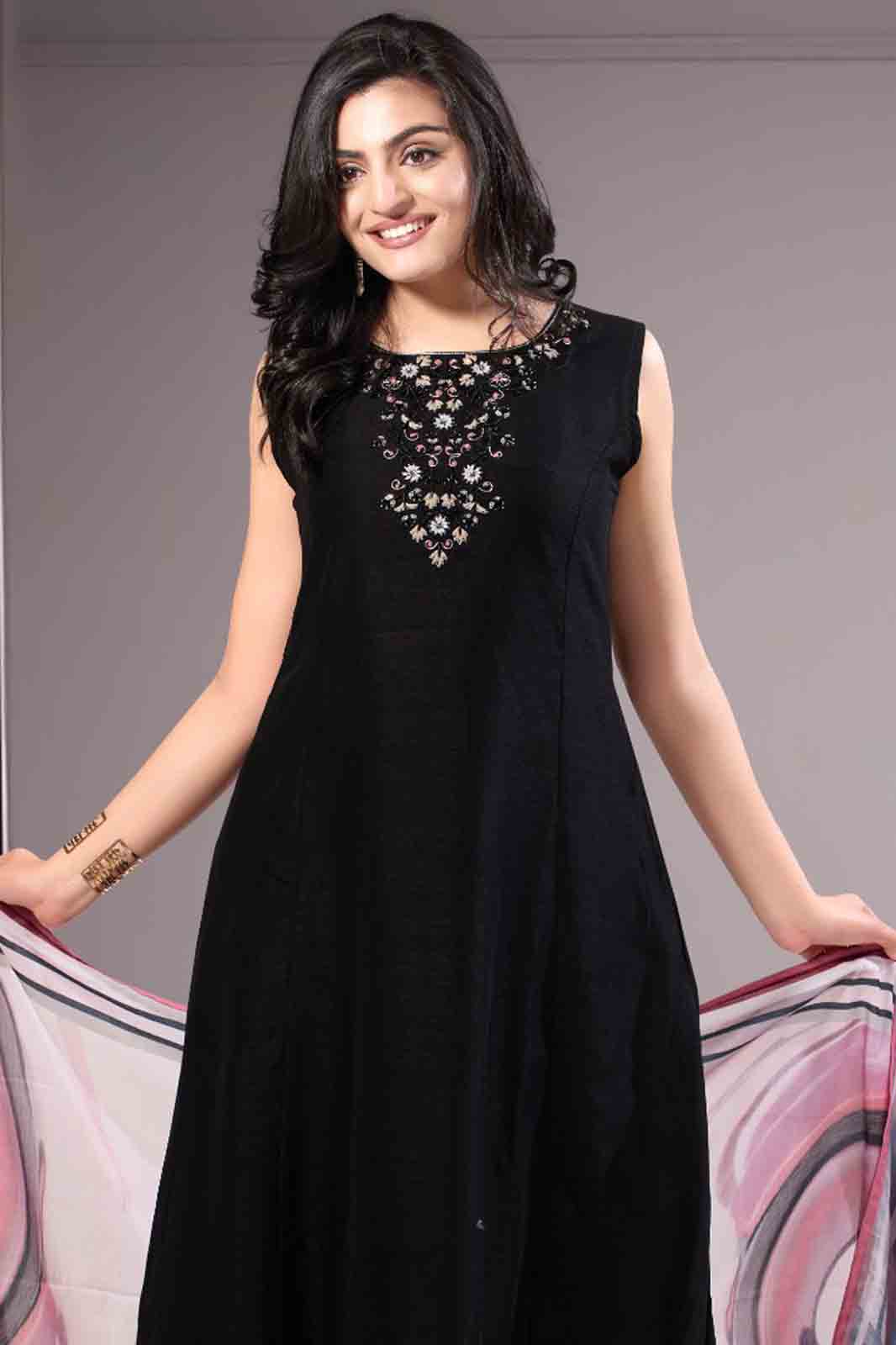 Black Embroidered Kurti Set with Artistic Dupatta