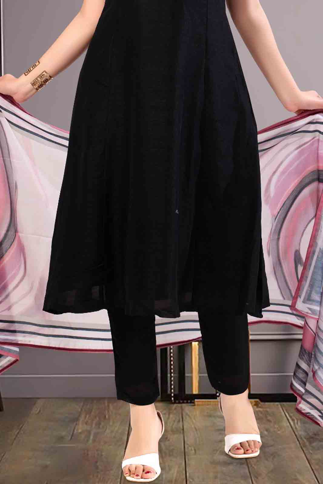 Black Embroidered Kurti Set with Artistic Dupatta