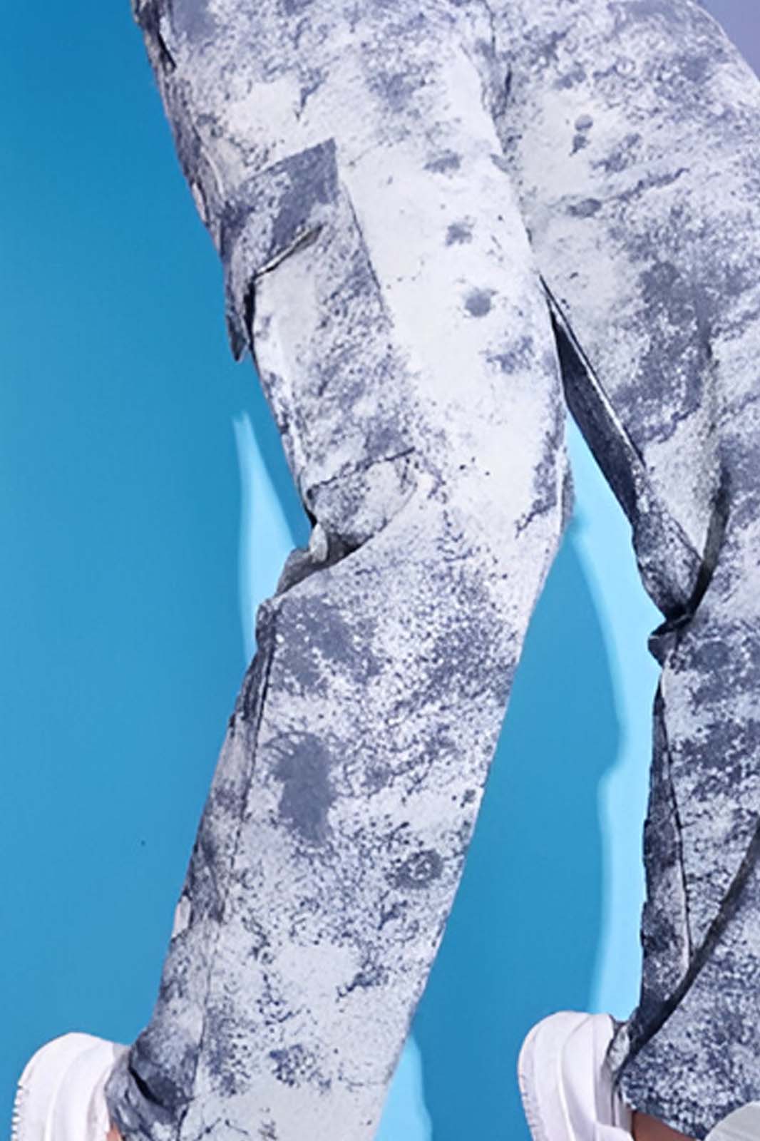 Blue Tie-Dye Co-ord Set with Cargo Pants in Stretch Lycra