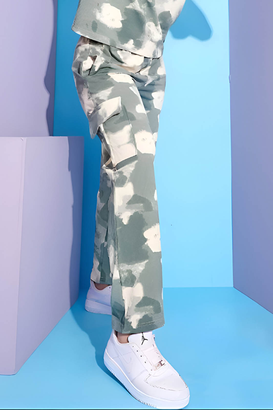Green Tie-Dye Cargo Co-ord Set in Stretchable Lycra