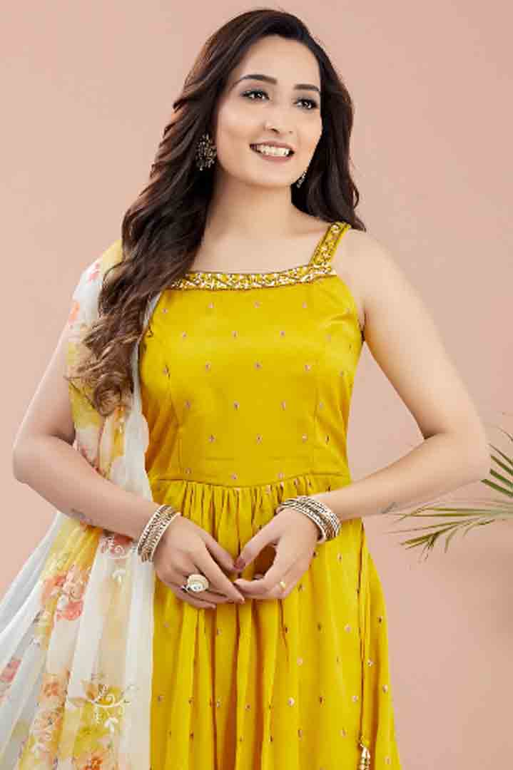 Yellow Angrakha Kurta Set with Floral Dupatta