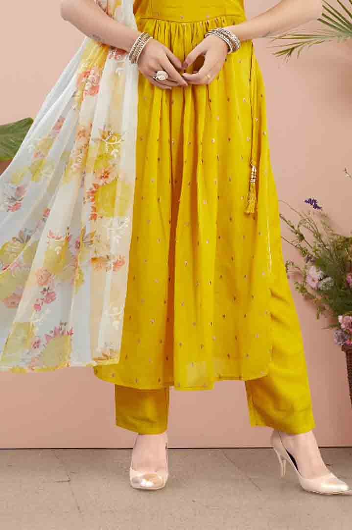 Yellow Angrakha Kurta Set with Floral Dupatta