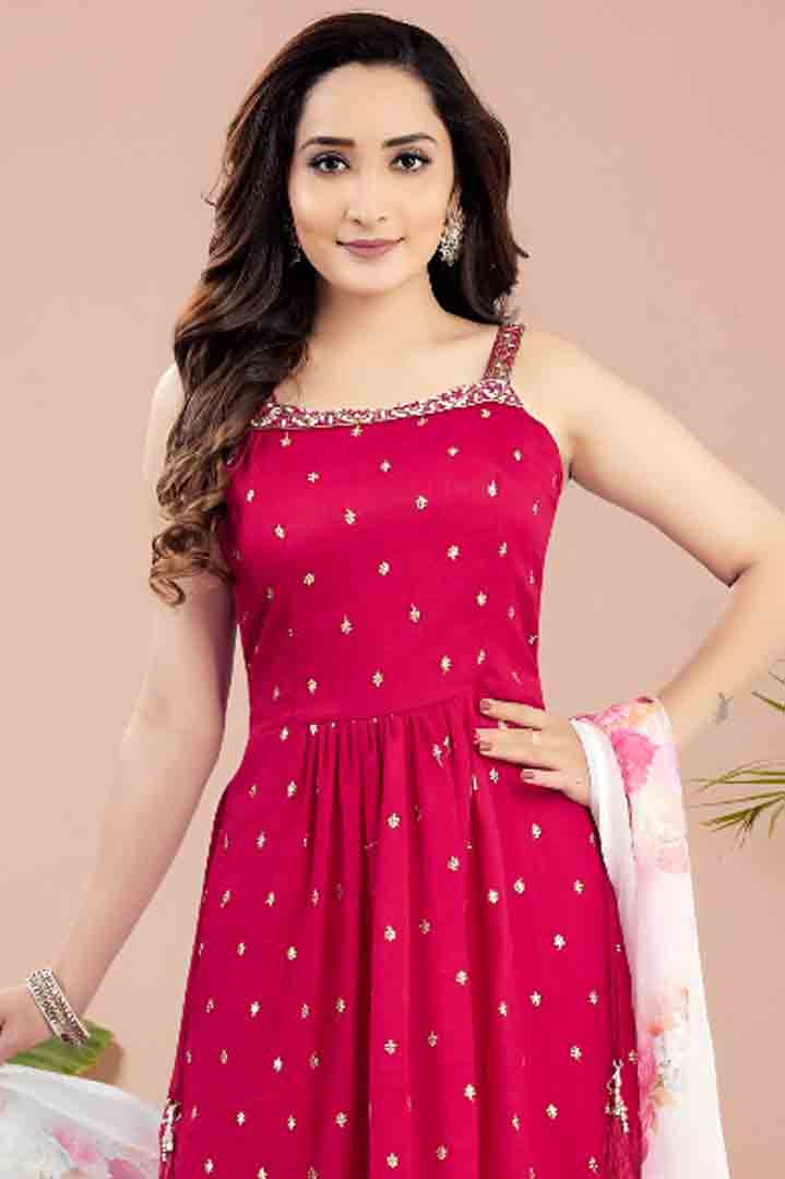 Pink Angrakha Kurta Set with Floral Dupatta