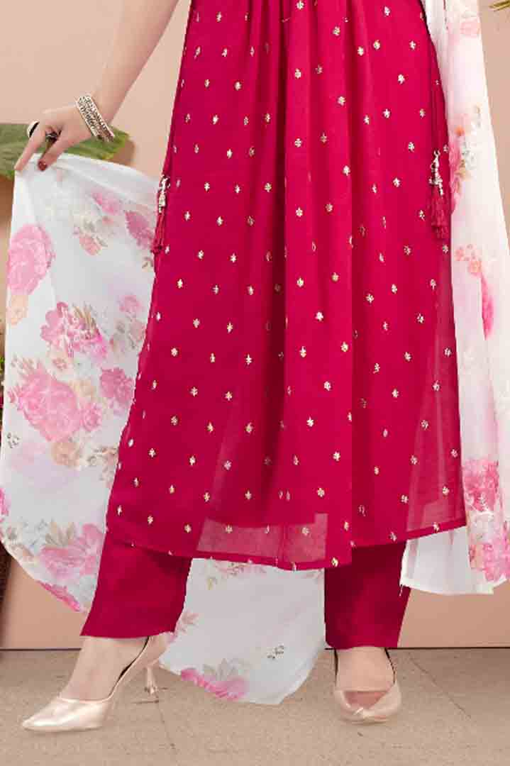 Pink Angrakha Kurta Set with Floral Dupatta