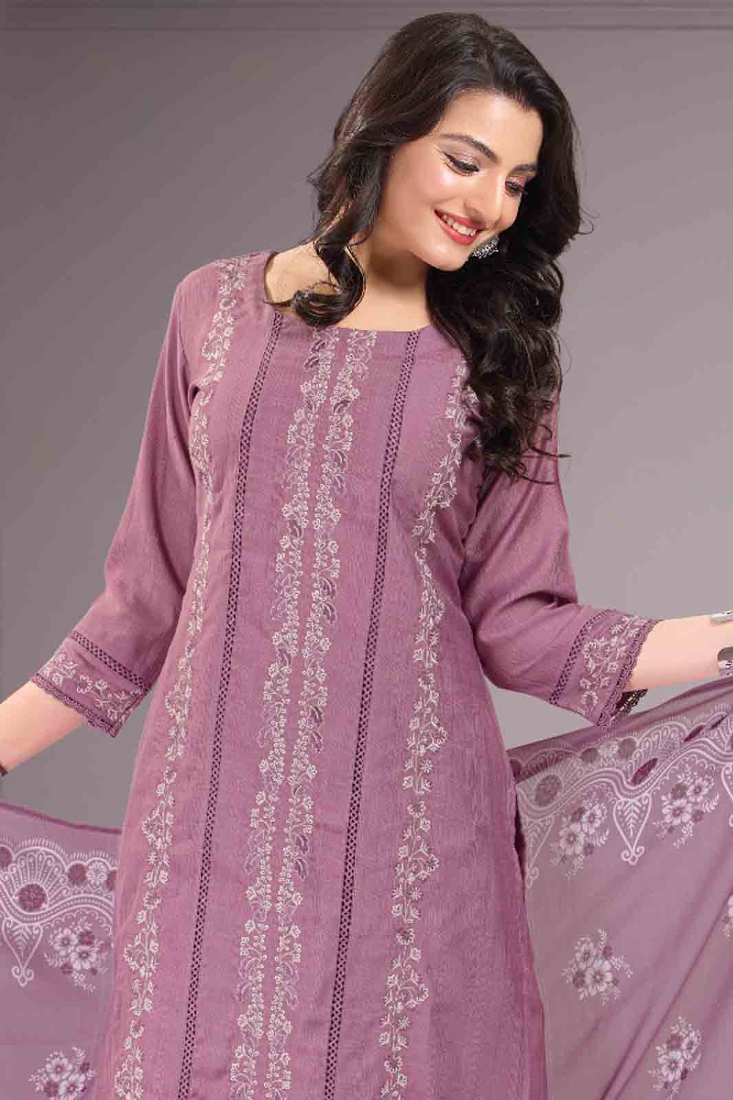 Dusty Pink Thread Embroidered Kurti Suit with Heavy Dupatta