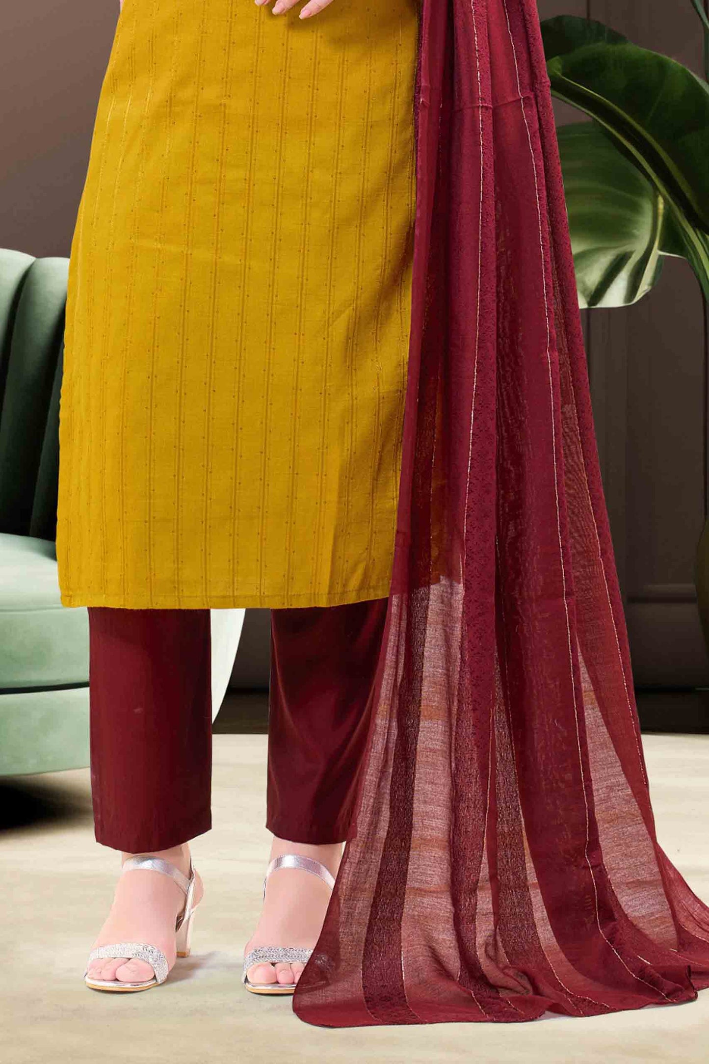 Mustard Yellow Kurti Set with Button Detail
