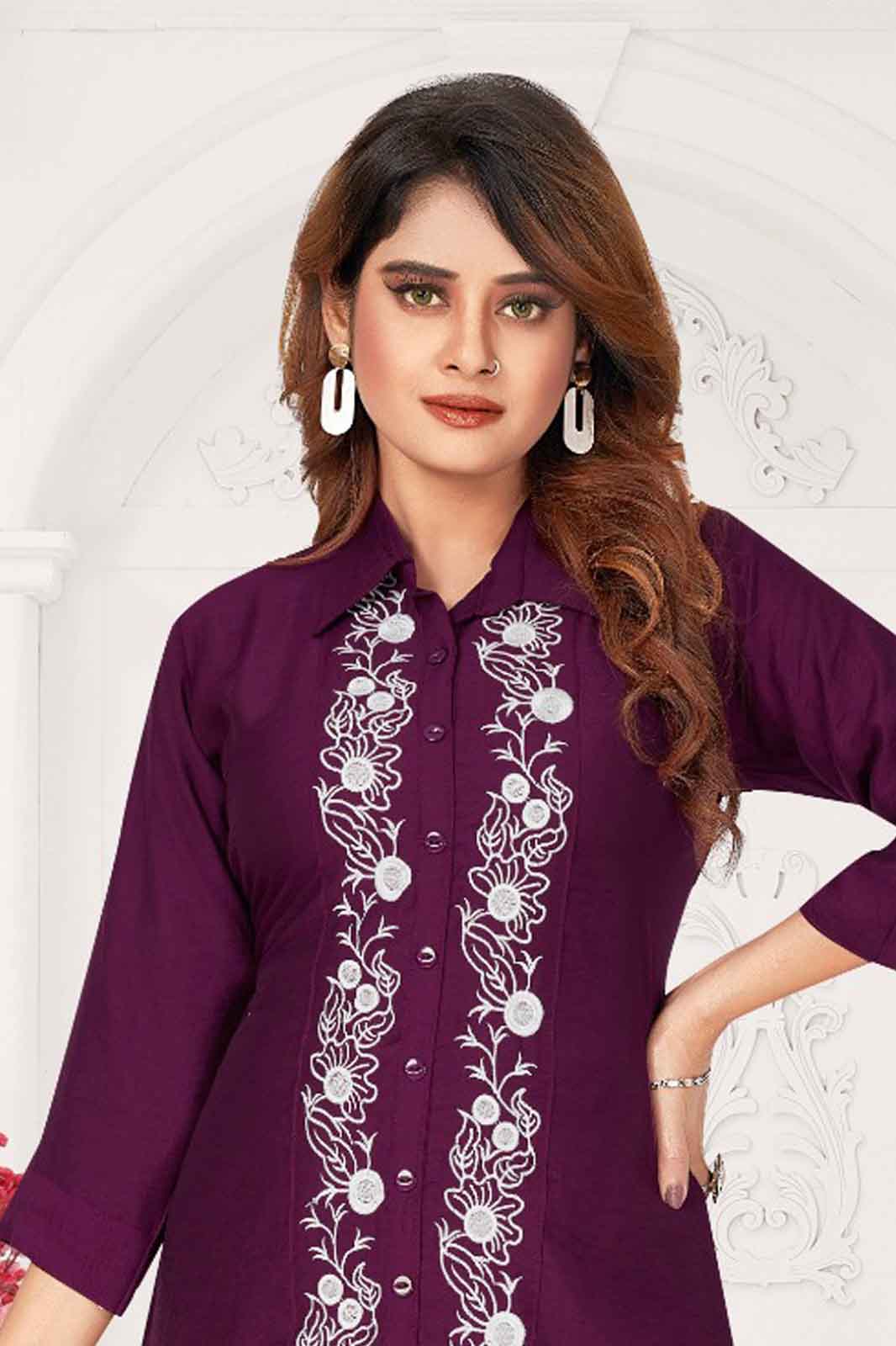 Purple Embroidered Collar-Style Co-ord Set