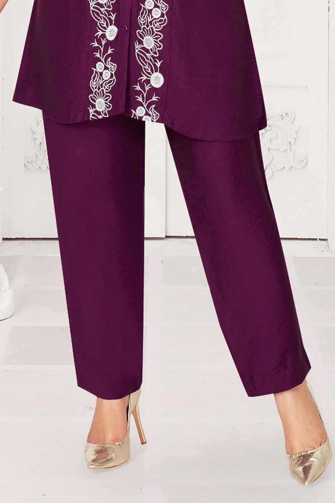 Purple Embroidered Collar-Style Co-ord Set