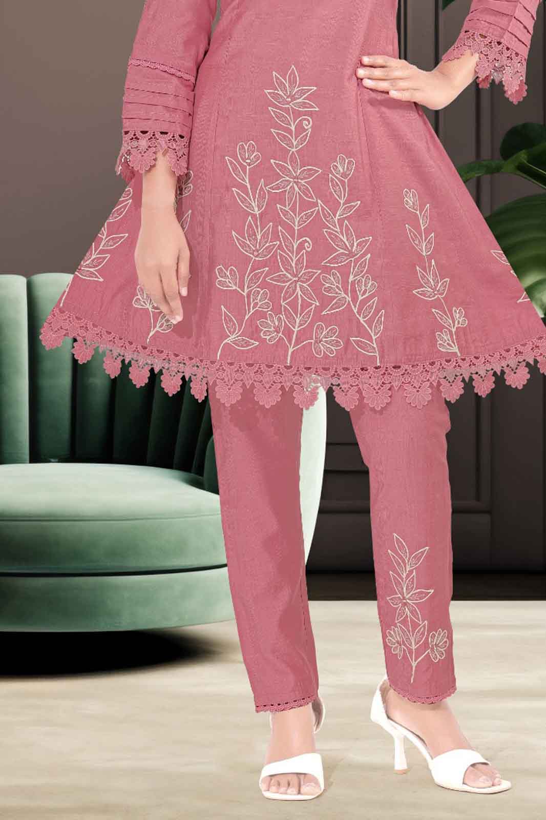 Dusty Rose Floral Embroidered Co-ord Set