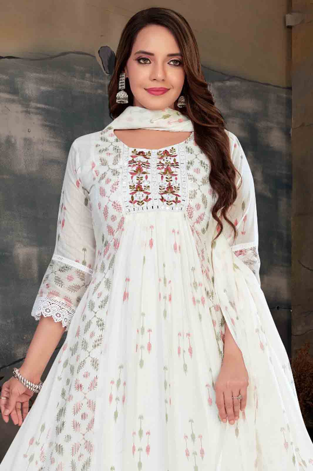 White Floral Embroidered Anarkali Suit Set