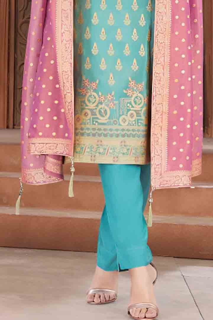 Blue Embroidered Suit with Mauve Pink Dupatta