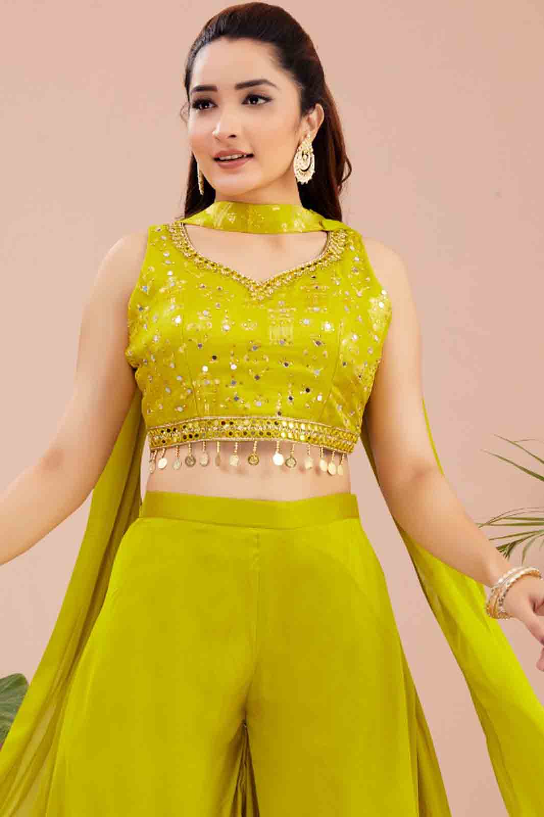 Lime Green Indo-Western Crop Top & Palazzo Set