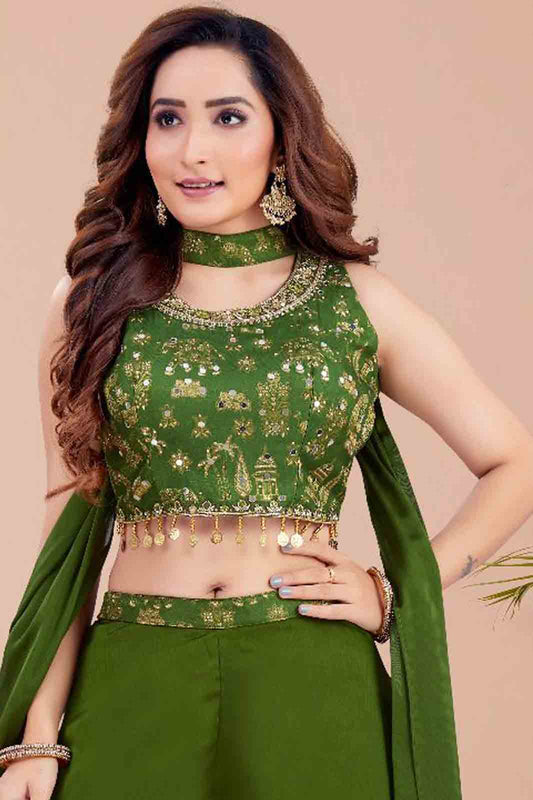 Olive Green Indo-Western Crop Top & Palazzo Set