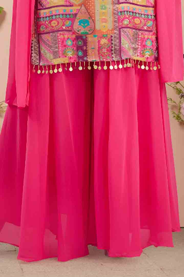 Pink Sharara Set with Multicolor Printed Top