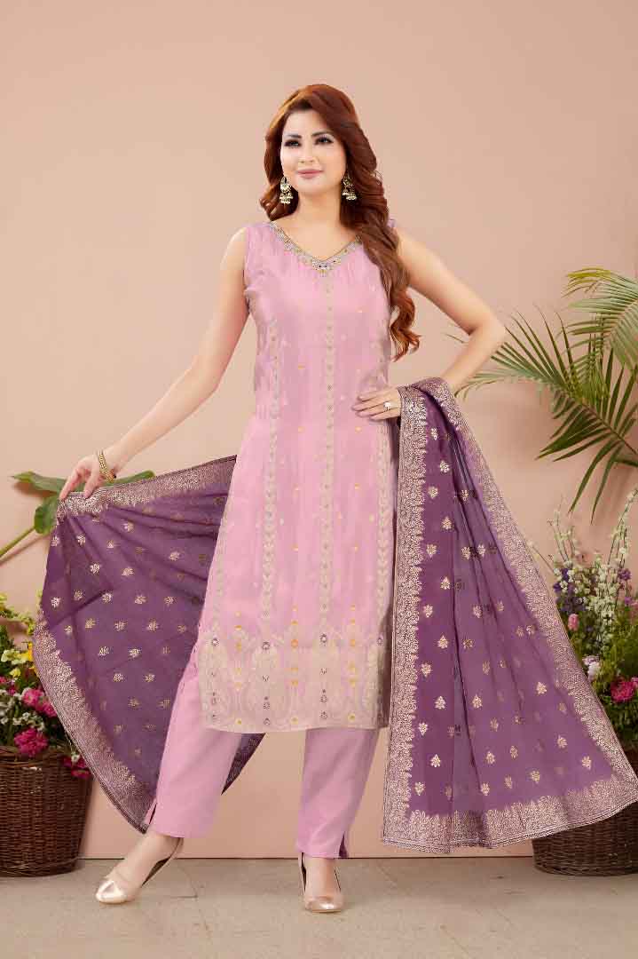 Pink Kurta Set with Royal Purple Dupatta