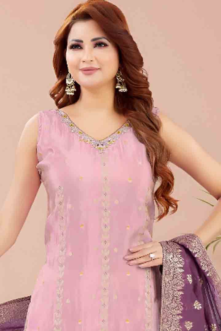 Pink Kurta Set with Royal Purple Dupatta